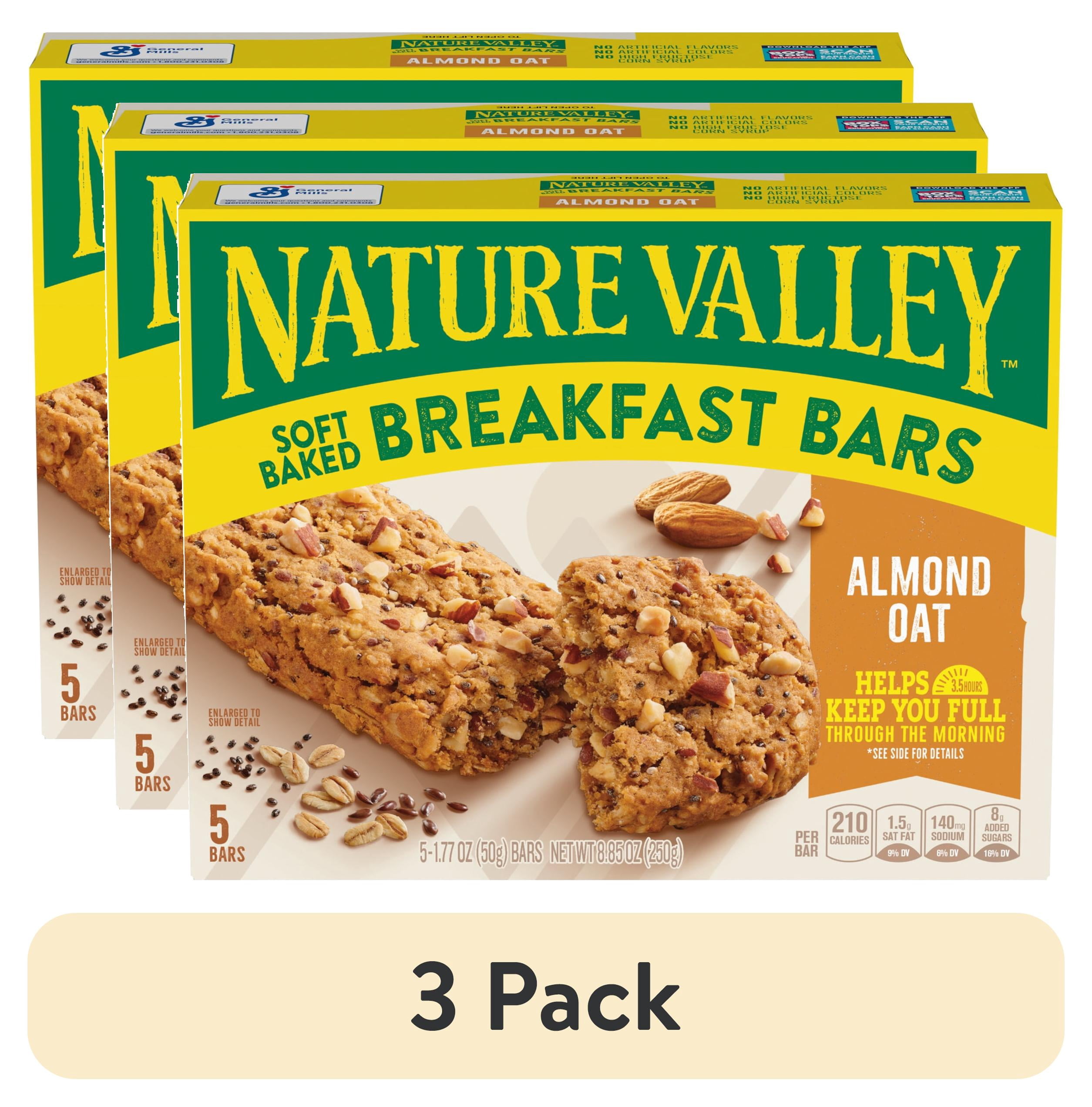 (3 pack) Nature Valley Soft Baked Breakfast Bars, Almond Oat, Morning Snacks, 5 Bars, 8.85 oz