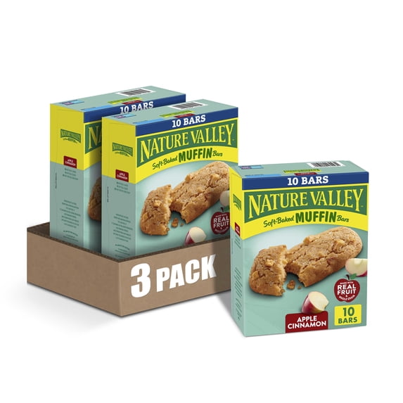 (3 pack) Nature Valley Soft Baked Muffin Bars, Apple Cinnamon, Snack Bars, 10 Bars, 12.4 oz