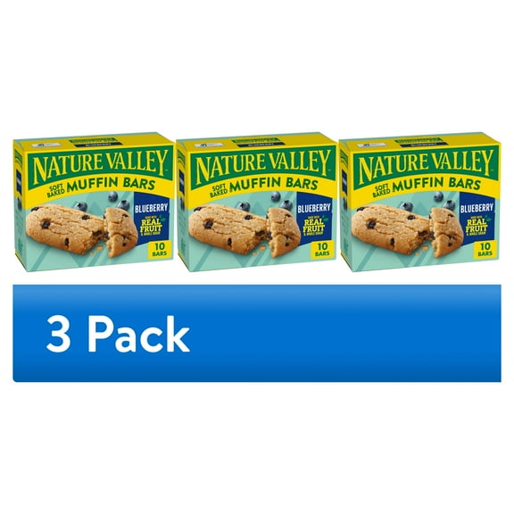 (3 pack) Nature Valley Soft Baked Muffin Bars, Blueberry, Snack Bars, 10 Bars, 12.4 oz