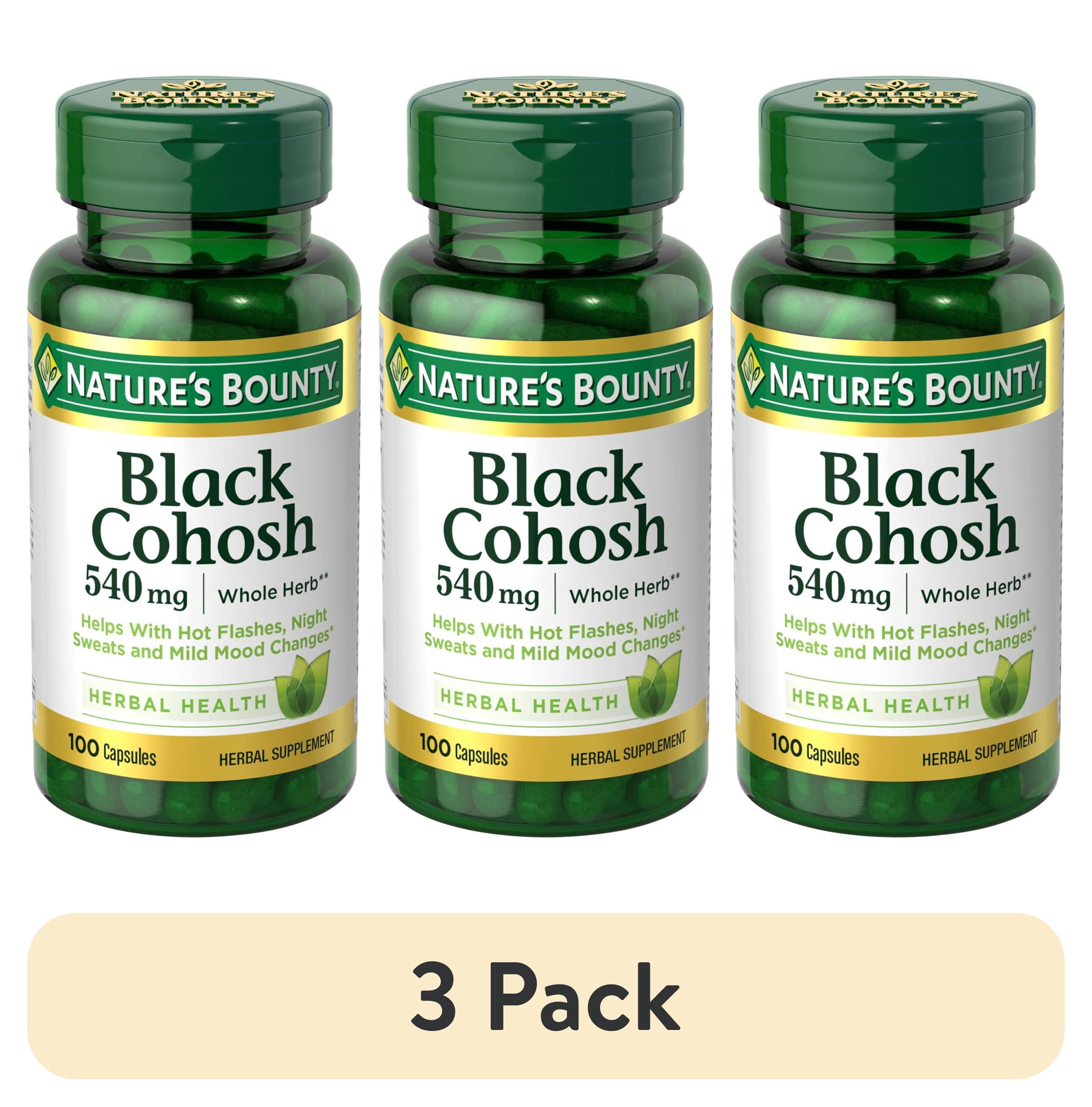 (3 pack) Nature's Bounty Black Cohosh Capsules, Mood, Hot Flash, and Menopause Support, Women's Health Herbal Supplement, 540 Mg, 100 Count