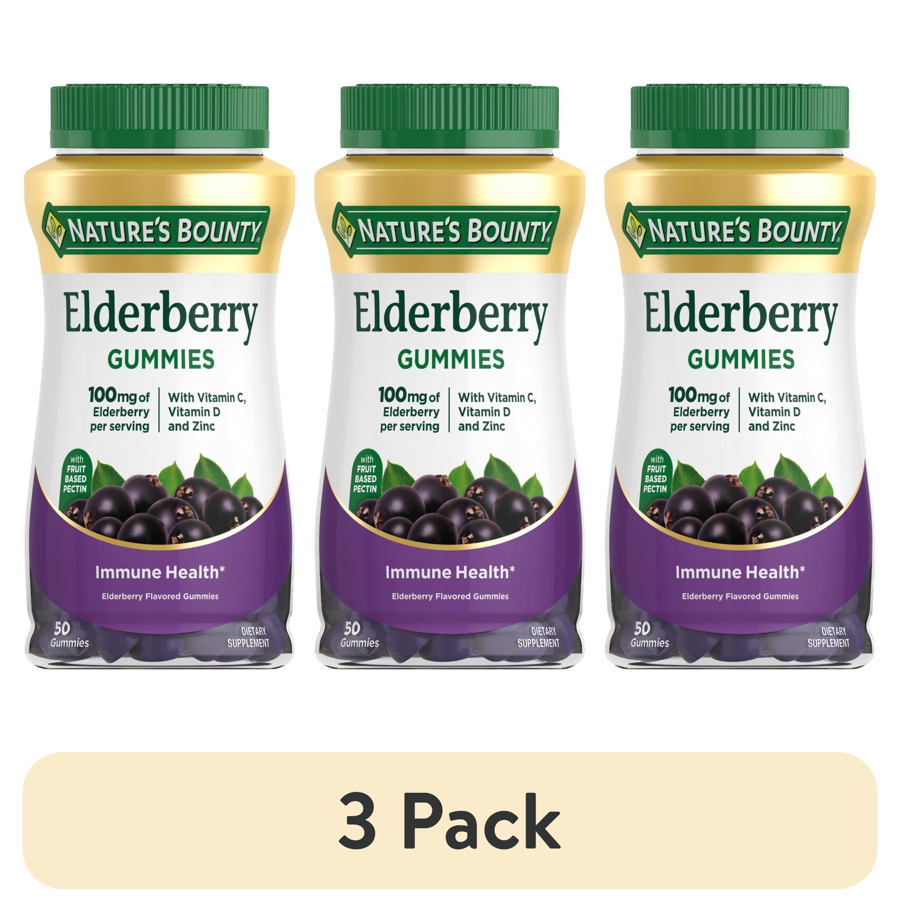 (3 pack) Nature's Bounty Elderberry with Vitamin A, C, D3, E and Zinc, Immune Support Gummies, 50 Count