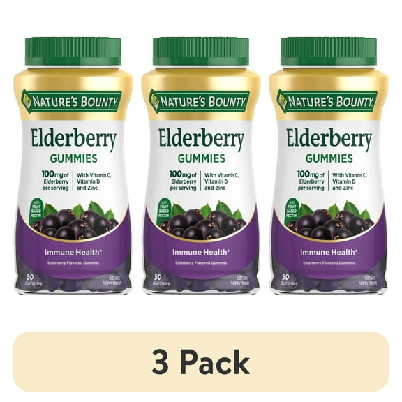 (3 pack) Nature's Bounty Elderberry with Vitamin A, C, D3, E and Zinc, Immune Support Gummies, 50 Count