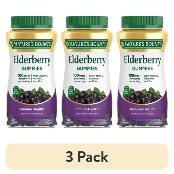 (3 pack) Nature's Bounty Elderberry with Vitamin A, C, D3, E and Zinc, Immune Support Gummies, 50 Count
