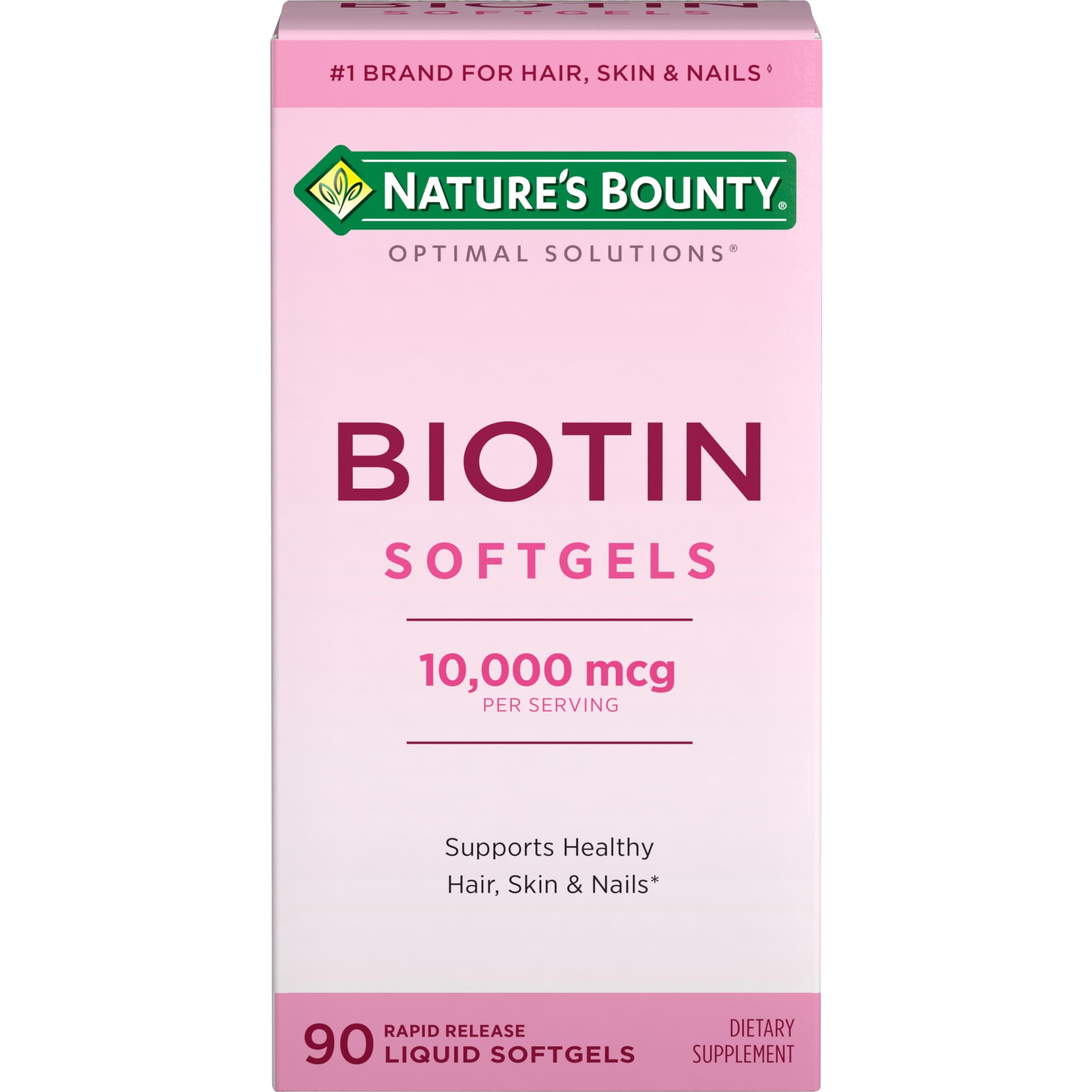(3 pack) Nature's Bounty Optimal Solutions Biotin 10,000 mcg, Hair Skin and Nails, Softgels, 90 Count