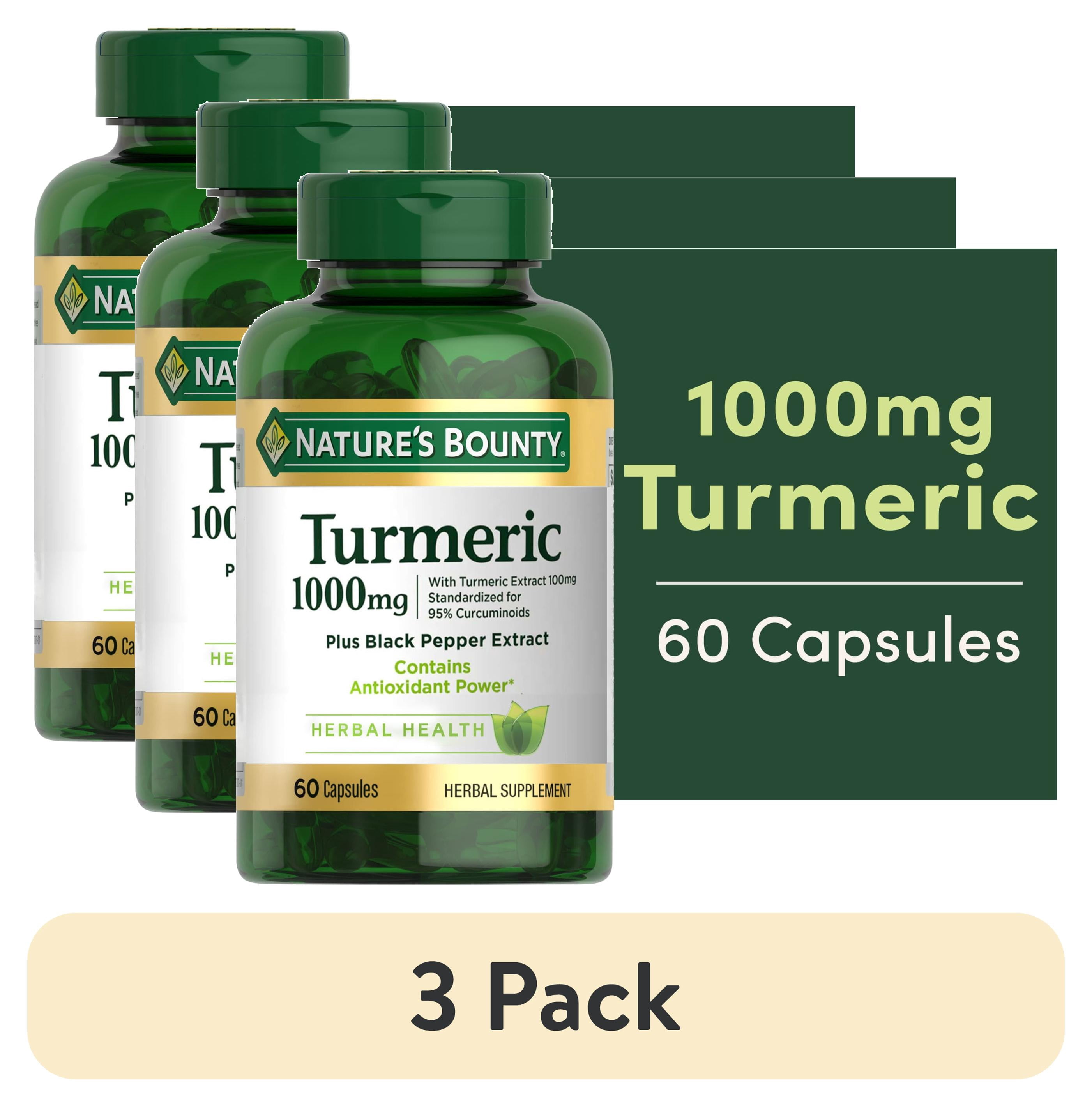 (3 pack) Nature's Bounty Turmeric Curcumin 1000mg Capsules with Black Pepper Extract, Joint Health Antioxidant Support, 60 Count