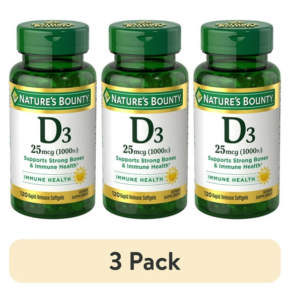 (3 pack) Nature's Bounty Vitamin D3 1000 IU Softgels, Bone & Immune Support, 120 Ct