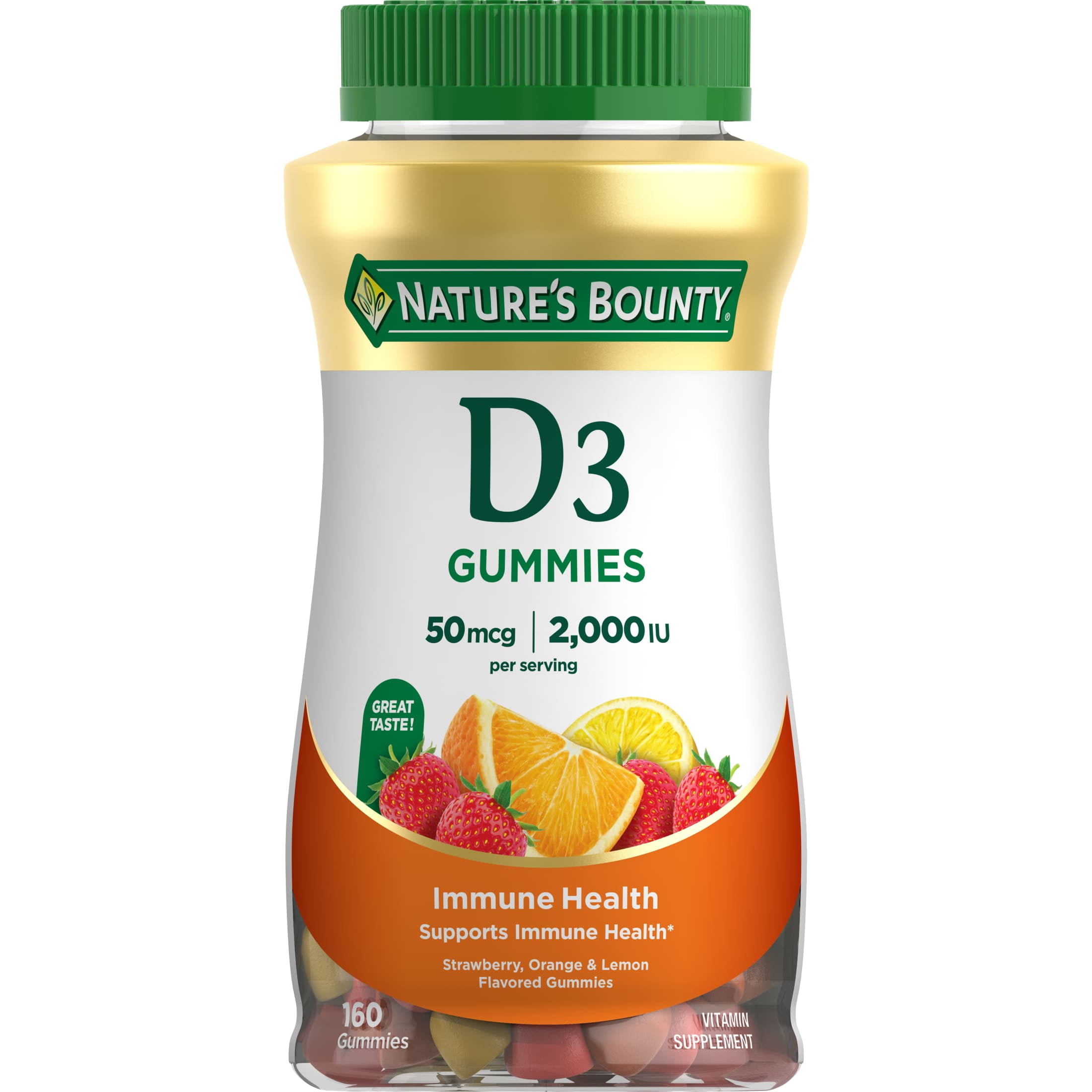 (3 pack) Nature's Bounty Vitamin D3 Gummies, 50 mcg, 2000 IU, Immune Support, Vitamin Supplement, Multi-flavored, 160 Count