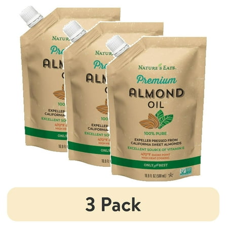 (3 pack) Nature’s Eats 100% Pure Almond Oil – High Smoke Point, Non-GMO, 16.9 fl oz