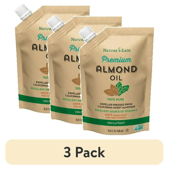 (3 pack) Nature’s Eats 100% Pure Almond Oil – High Smoke Point, Non-GMO, 16.9 fl oz