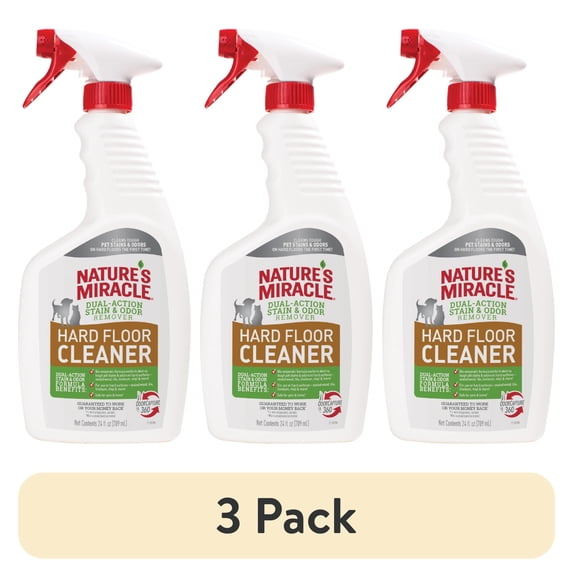 (3 pack) Nature's Miracle Hard Floor Cleaner, Dual-Action Dog & Cat Stain and Odor Remover, 24 oz