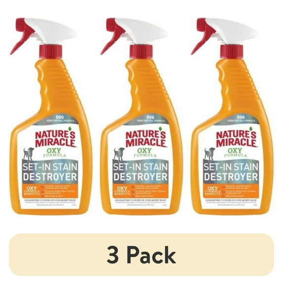 (3 pack) Nature’s Miracle Oxy Formula Set-In Stain Destroyer for Dogs, Orange Scent, 24 oz