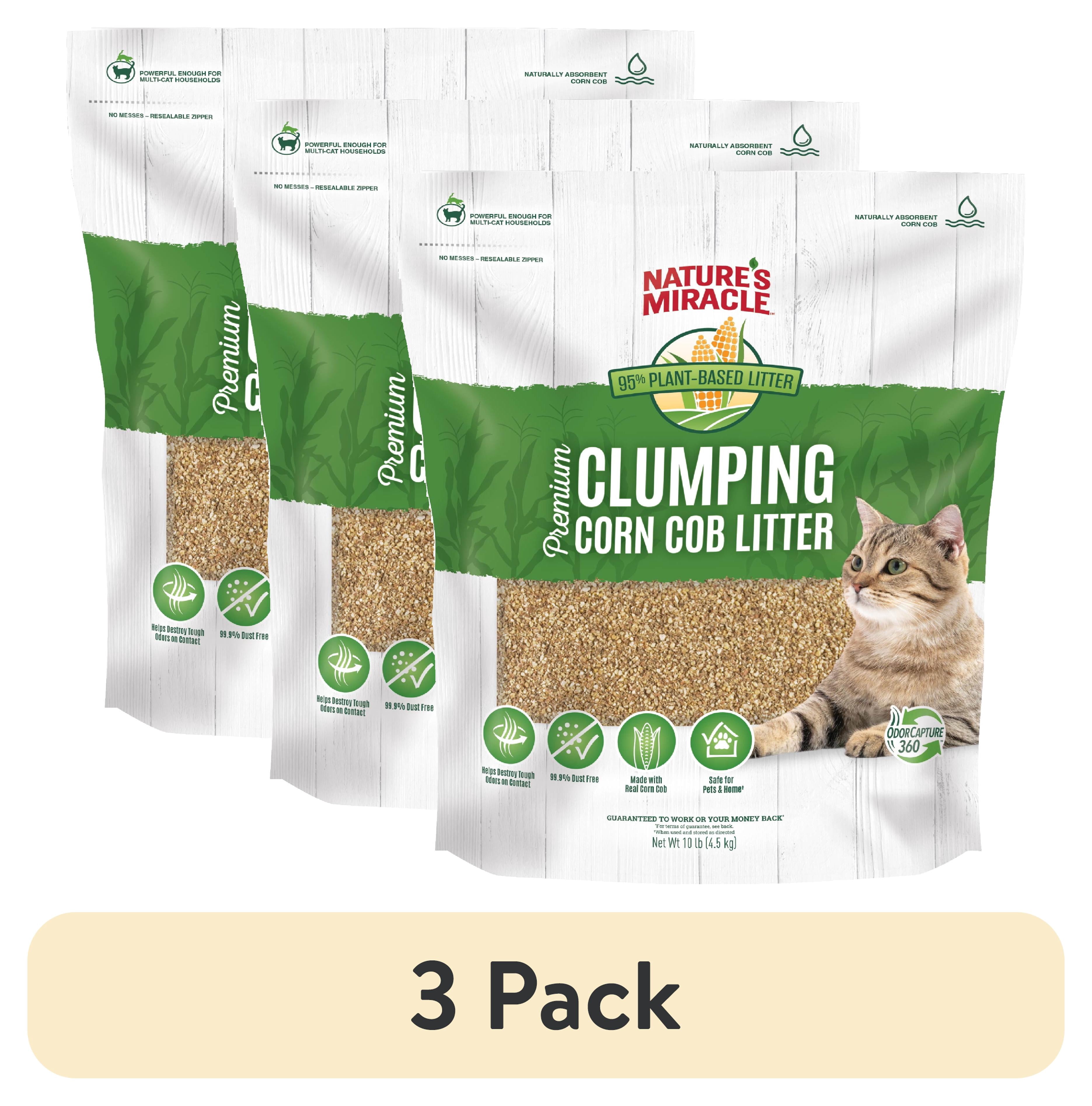 (3 pack) Nature’s Miracle Premium Clumping Corn Cob Cat Litter with Bio-Enzymatic Formula, 10 lb