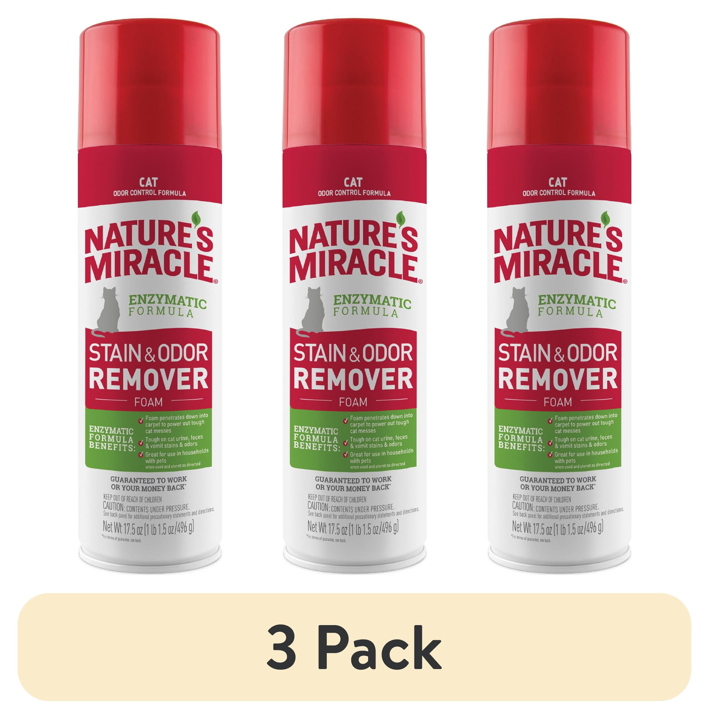 (3 pack) Nature's Miracle Cat Stain and Odor Remover Foam for Carpet, Hard Floors, Fabric and Furniture, 17.5 oz