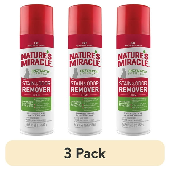 (3 pack) Nature's Miracle Cat Stain and Odor Remover Foam for Carpet, Hard Floors, Fabric and Furniture, 17.5 oz