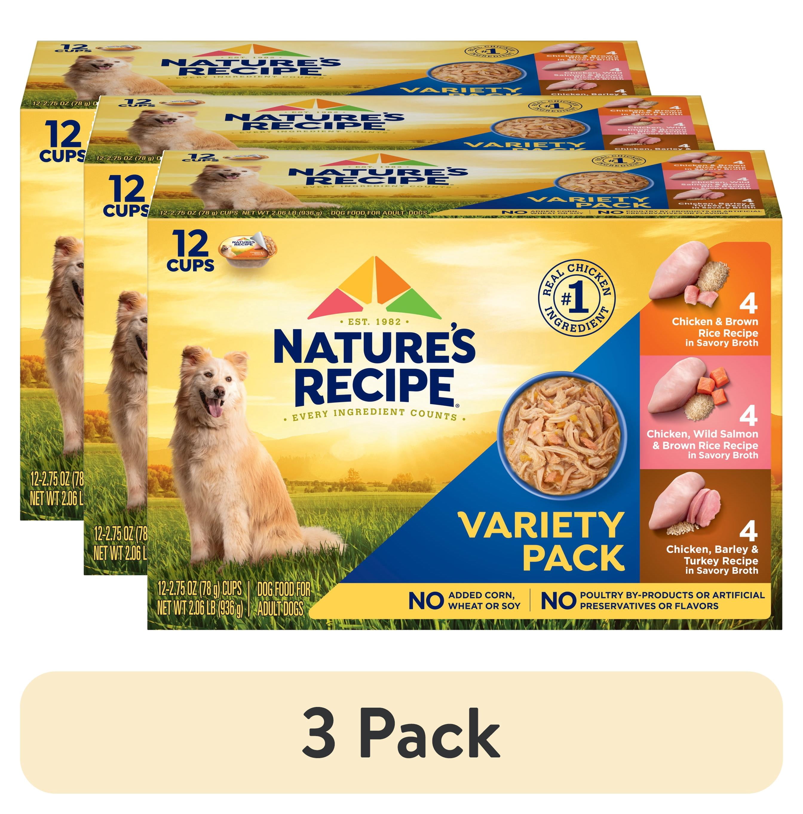 (3 pack) Nature's Recipe Chicken, Salmon & Turkey Wet Dog Food Variety Pack, 2.75 oz Cups (12 Pack)