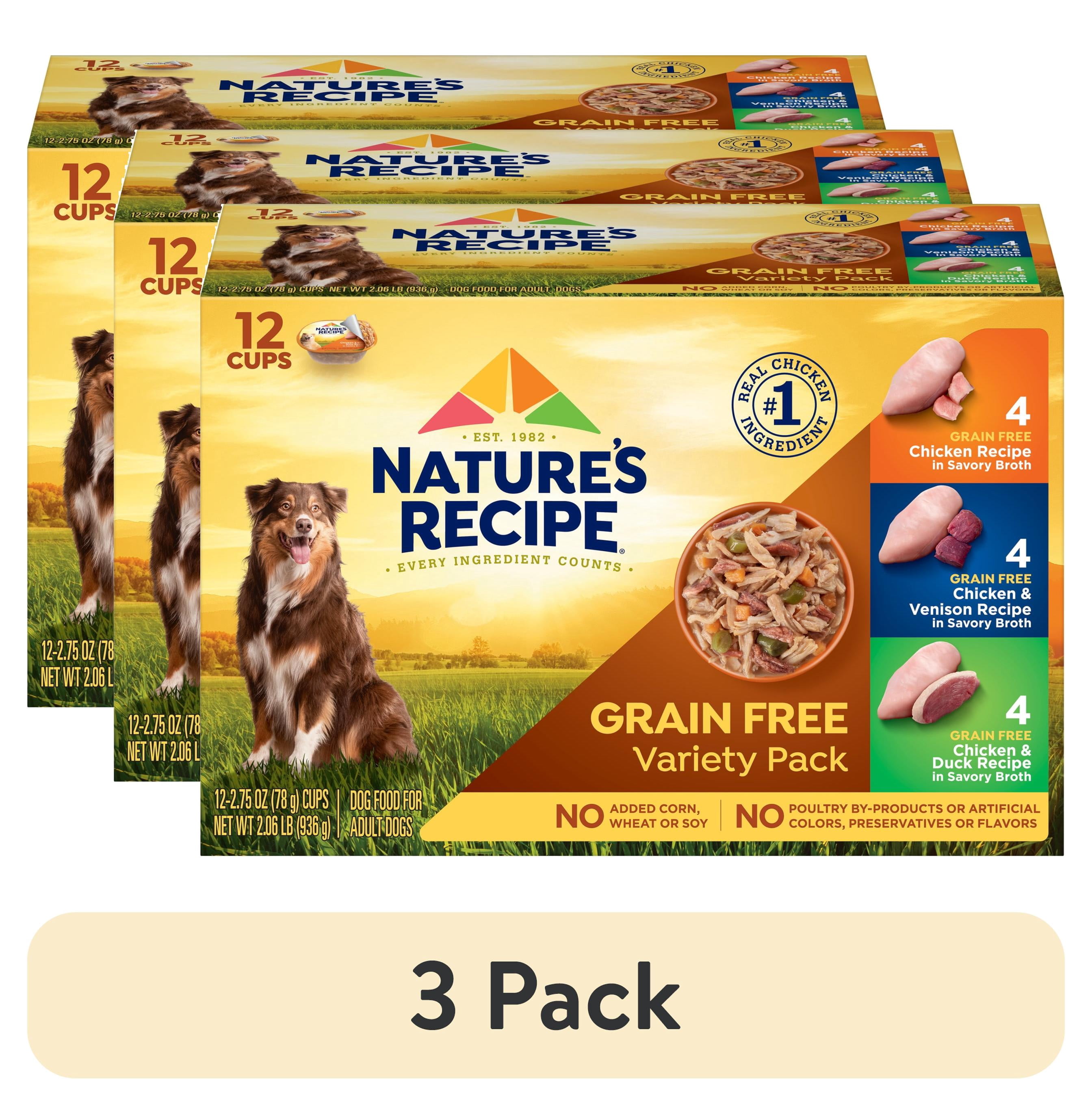 (3 pack) Nature's Recipe Savory Broth Grain Free Wet Dog Food Variety Pack, 2.75 oz Cups (12 Pack)