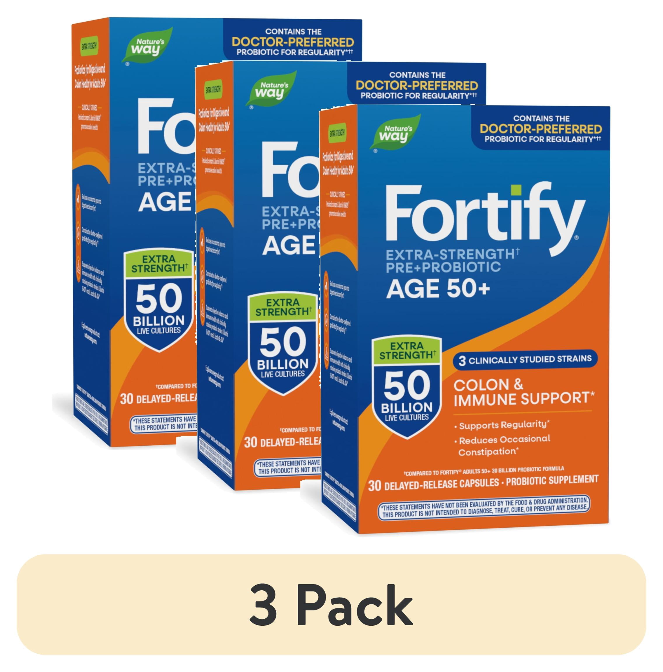 (3 pack) Nature’s Way Fortify Extra Strength† Pre+Probiotic Age 50+ Capsules, 50 Billion Cultures, 30 Count