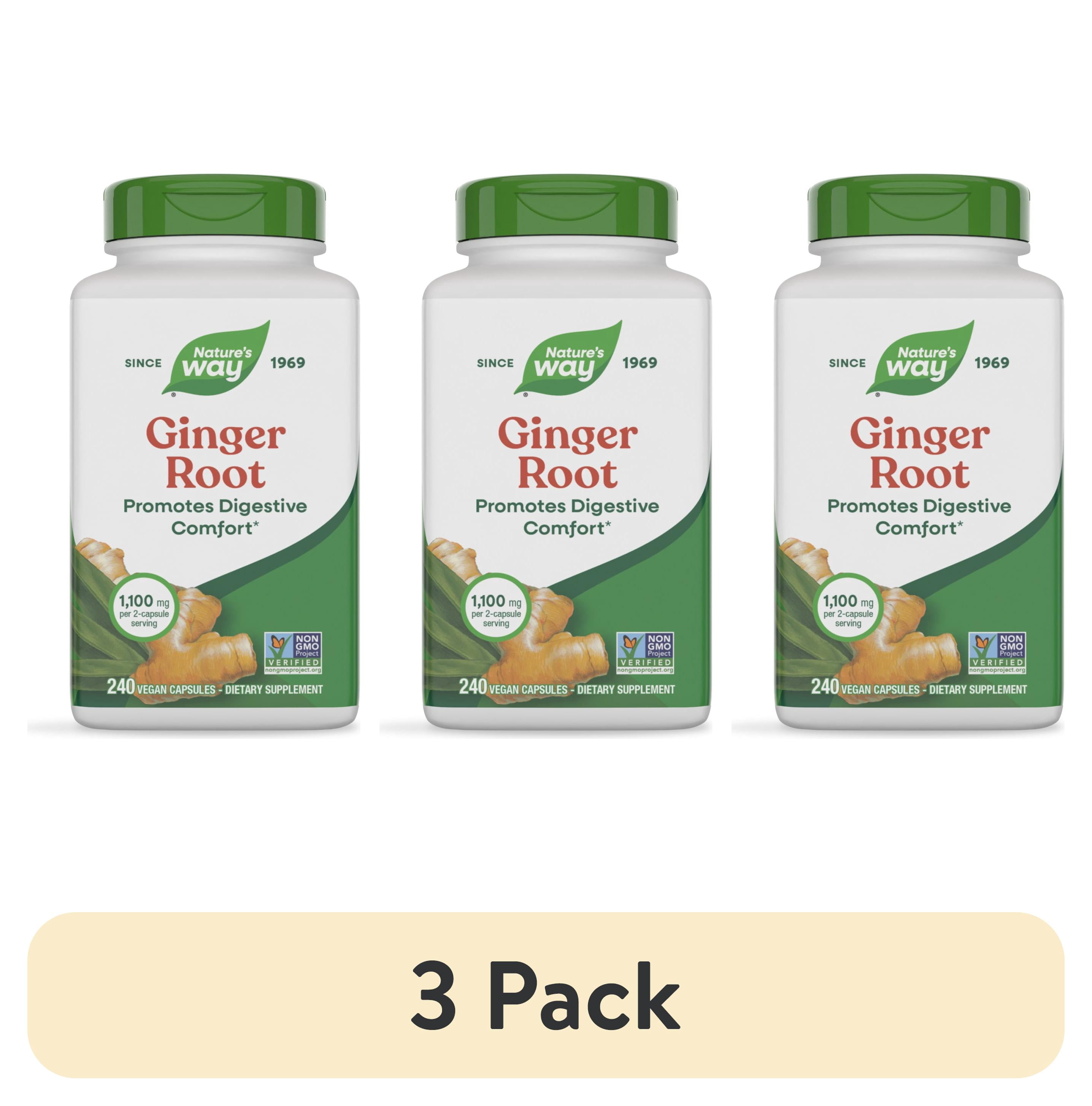 (3 pack) Nature's Way Ginger Root Capsules, Digestive Comfort*, 1,100 mg per 2 Capsules, Unisex, 240 Count