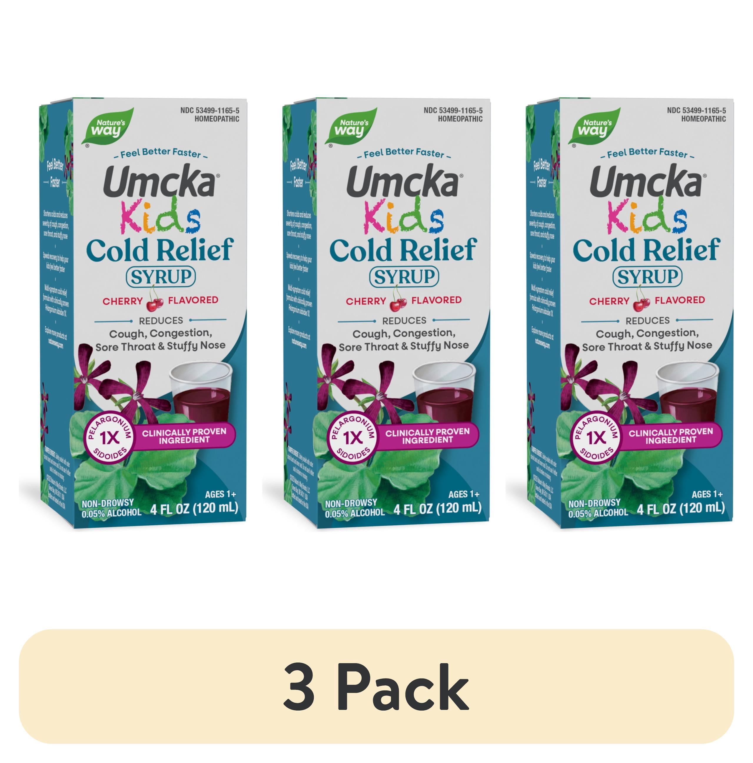 (3 pack) Nature's Way Kids Umcka Cold Relief Syrup, Ages 1+, Multi-Symptom Cold Relief, Cherry Flavored, 4 Oz