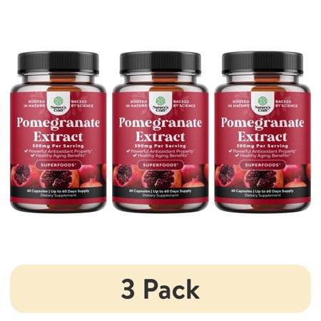 (3 pack) Natures Craft 500mg Pomegranate Extract Antioxidant Supplement for Heart and Joints, 60 Capsules