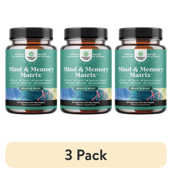 (3 pack) Natures Craft Advanced Nootropics Brain Support Supplement for Memory and Focus, 60 Capsules