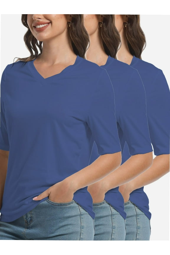 3-pack Navy blue Women's V Neck T Shirts Basic Summer Tees Casual Half Sleeve Tops