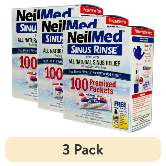 (3 pack) NeilMed Pharmaceuticals - Sinus Rinse, All Natural Relief - 100 Premixed Packets