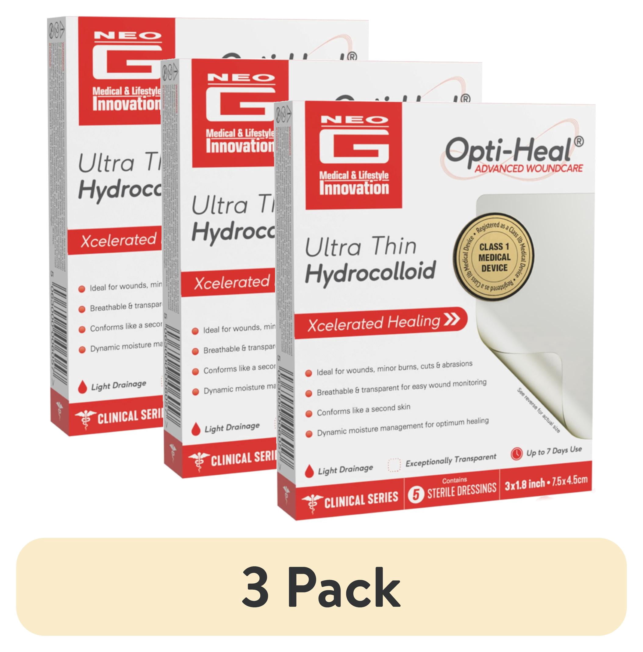 (3 pack) Neo G Opti-Heal Ultra Thin Hydrocolloid, 5 count, For Minor Burns, Cuts & Abrasions FSA/HSA Eligible