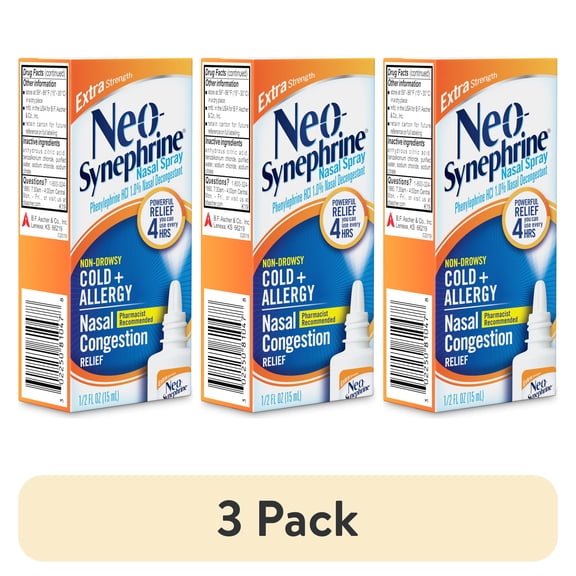 (3 pack) Neo-Synephrine Nasal Spray Extra Strength, Phenylephrine Nasal Spray, 0.5 oz