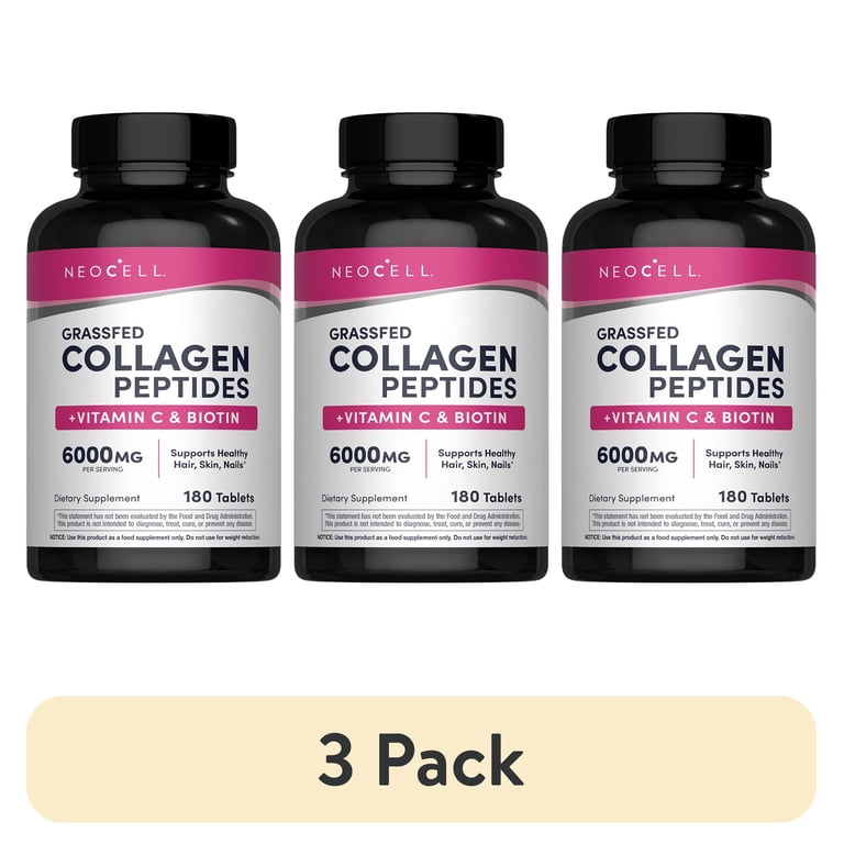 3 pack) Grass fed Collagen with Vitamin C and Biotin | 180 Tablets