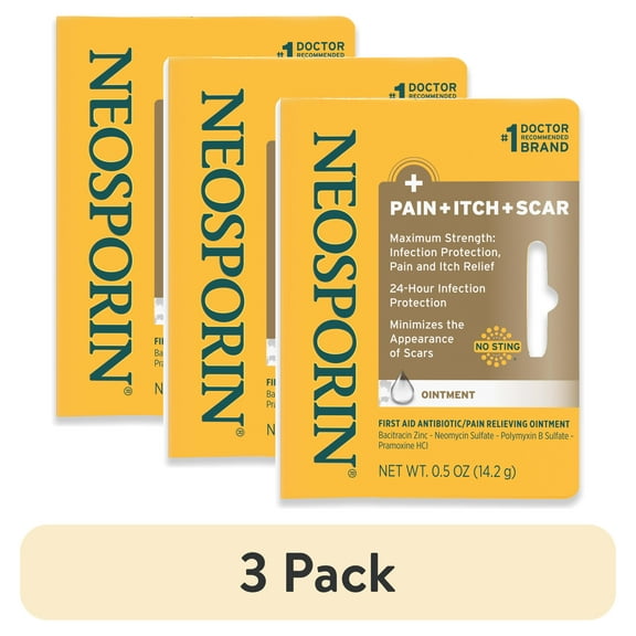 (3 pack) Neosporin Pain, Itch, Scar Antibiotic Ointment with Bacitracin,.5 oz