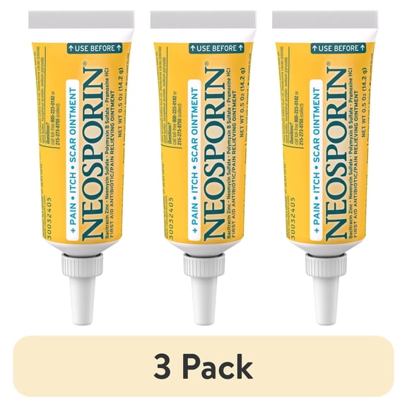(3 pack) Neosporin Pain, Itch, Scar First Aid Antibiotic Ointment, .5 oz