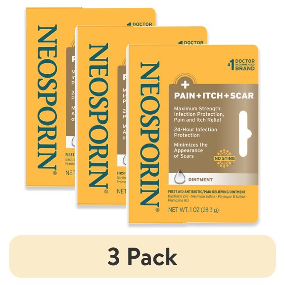 (3 pack) Neosporin Pain, Itch & Scar First Aid Antibiotic Ointment, 1 oz
