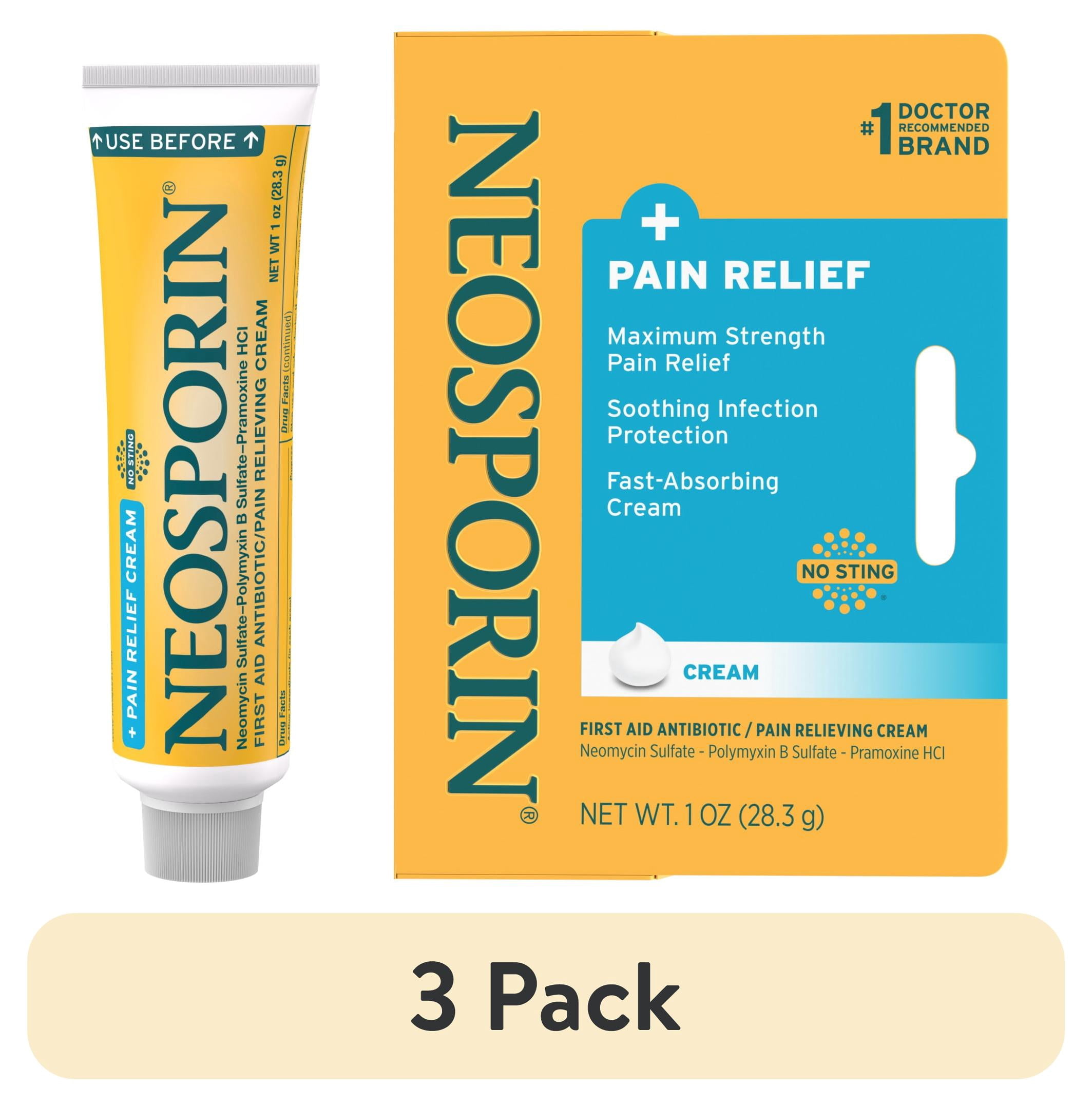 (3 pack) Neosporin + Pain Relief Dual Action First Aid Antibiotic Cream, 1 oz