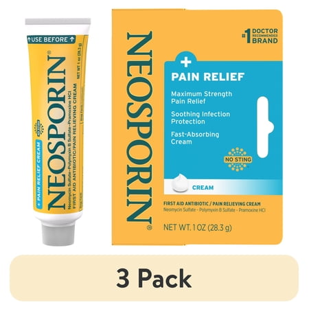 (3 pack) Neosporin + Pain Relief Dual Action First Aid Antibiotic Cream, 1 oz