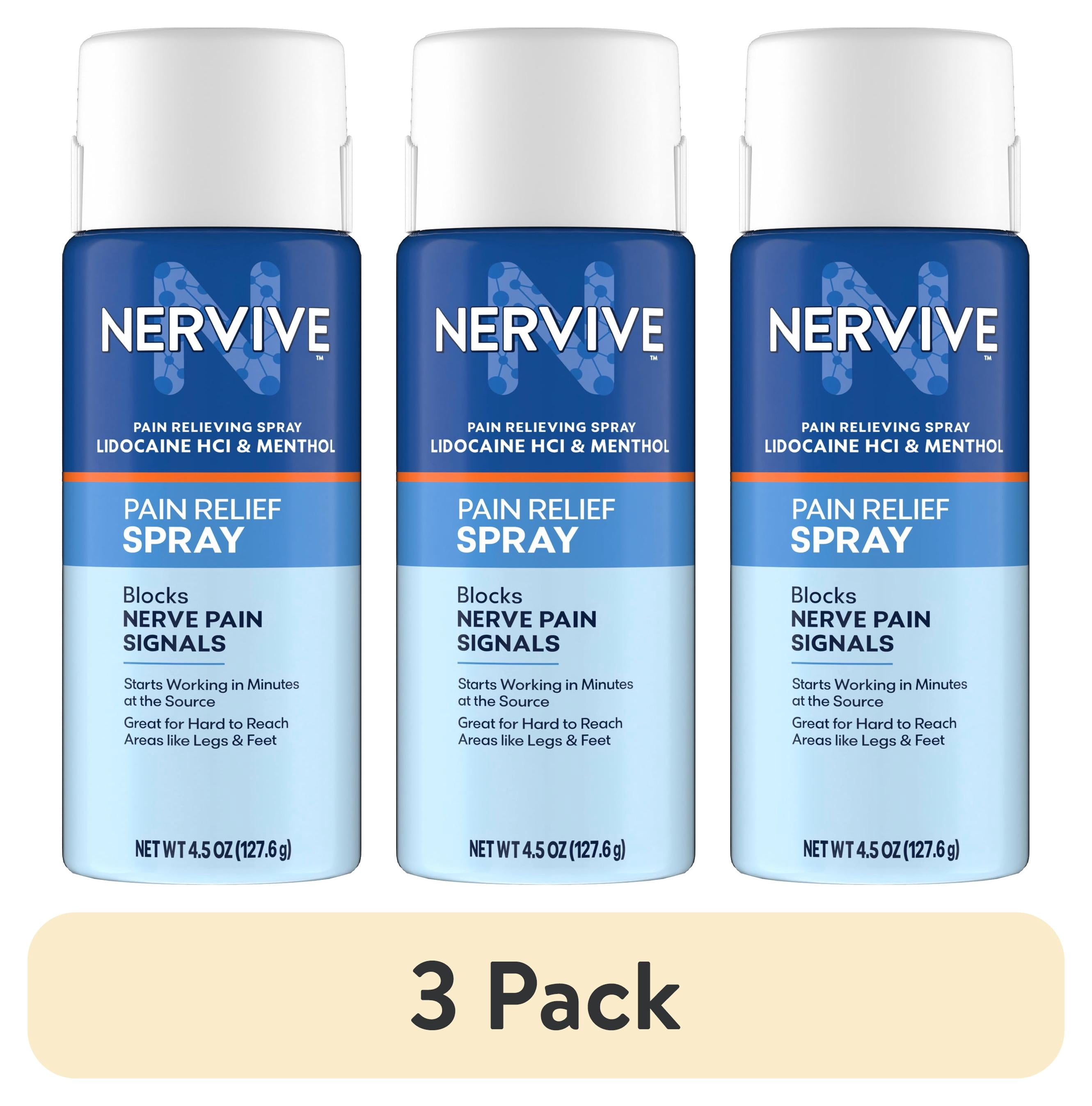 (3 pack) Nervive Nerve Pain Relieving Lidocaine Spray, Max Strength Formula, 4.5 oz