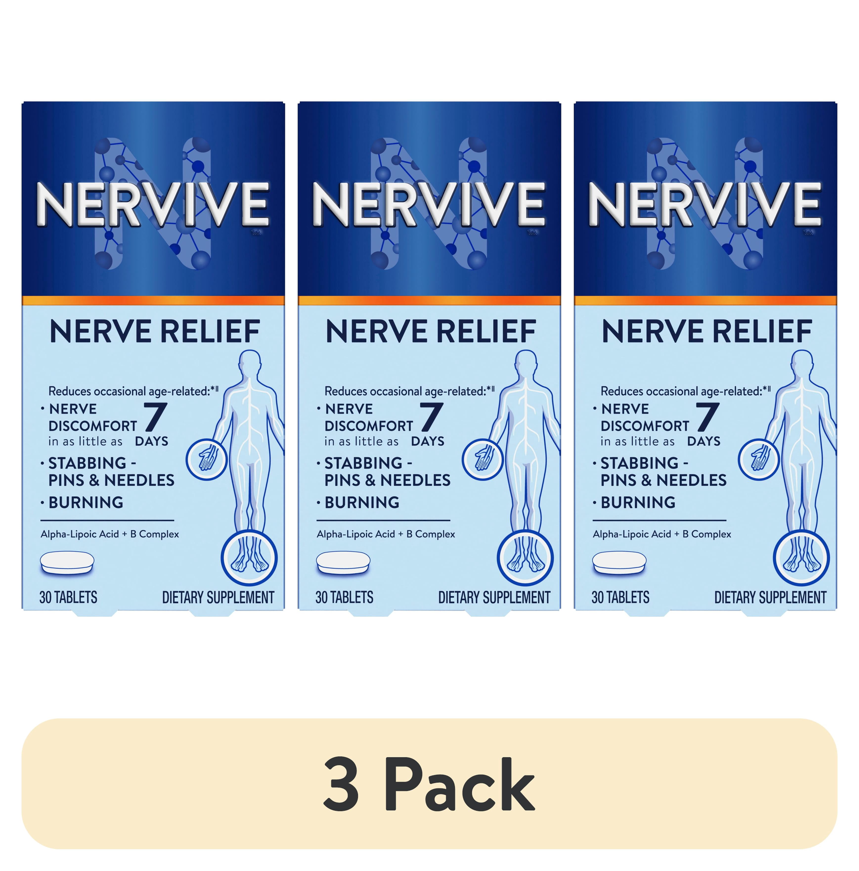 (3 pack) Nervive Nerve Relief, Occasional Nerve Discomfort II, Nerve Relief, Starts Working in 7 Days, Stabbing, Burning, Alpha Lipoic Acid, B Vitamins, Turmeric, Ginger, Nervive Supplement, 30 Tablets