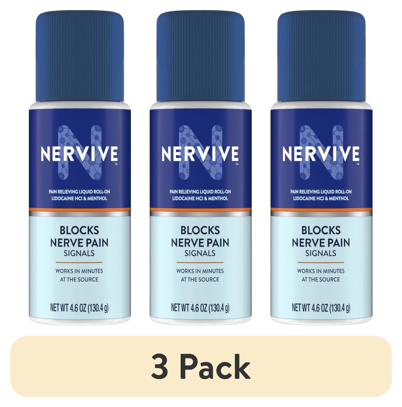 (3 pack) Nervive Pain Relieving Roll On, Lidocaine Roll On, Nervive Pain Relief, Lidocaine Topical, Foot Pain, Leg Pain, Hand Pain, Max Strength Formula, 4.6oz