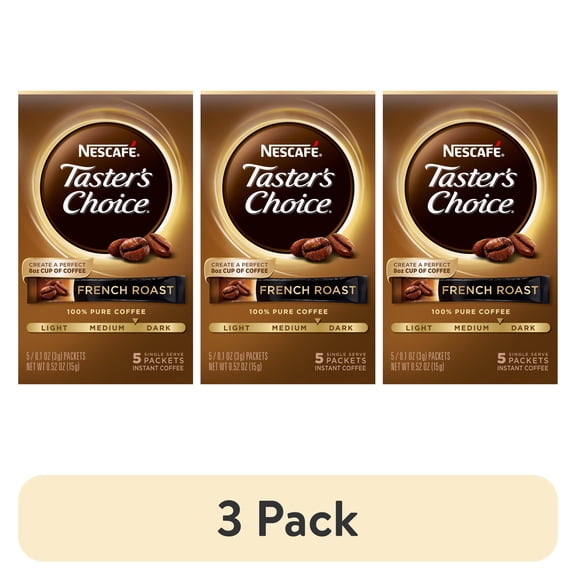 (3 pack) Nescafe Taster's Choice, Medium Dark Roast Instant Coffee Packets, 5 Count