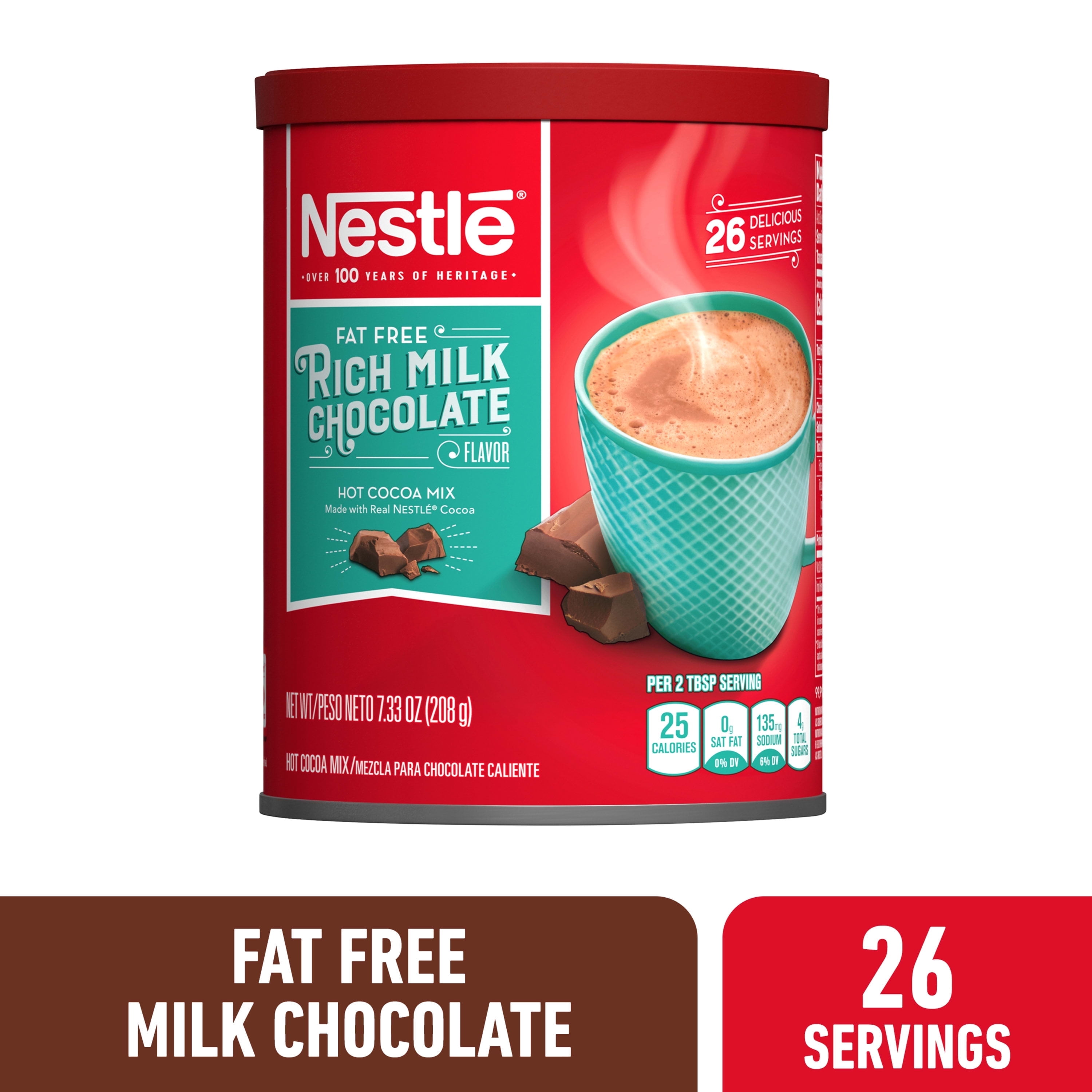 (3 pack) Nestlé Fat Free Rich Milk Chocolate Hot Cocoa Mix, 7.33 oz Can