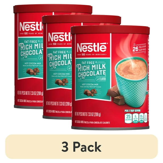 (3 pack) Nestle Fat Free Rich Milk Chocolate Hot Cocoa Mix Powder, 7.33 oz Can