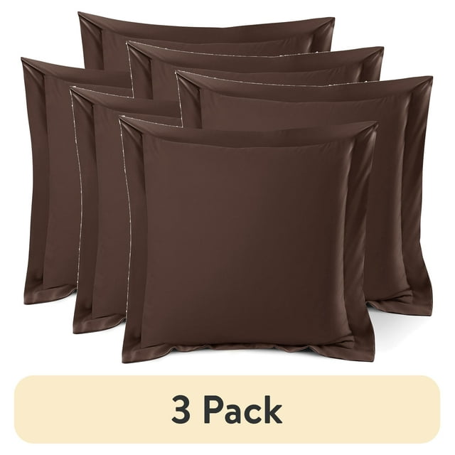 (3 pack) Nestl Pillow Sham Set of 2, Premium 1800 Series Double Brushed Bed Pillow Cases, Chocolate Brown, Euro 26" X 26"