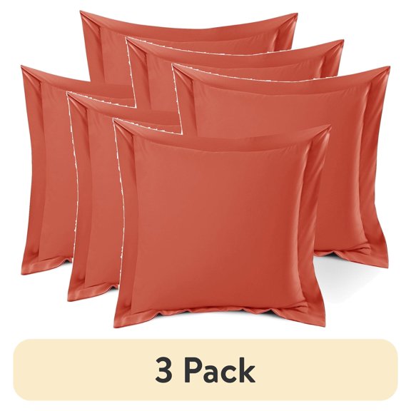 (3 pack) Nestl Pillow Sham Set of 2, Premium 1800 Series Double Brushed Bed Pillow Cases, Orange, Euro 18" X 18"