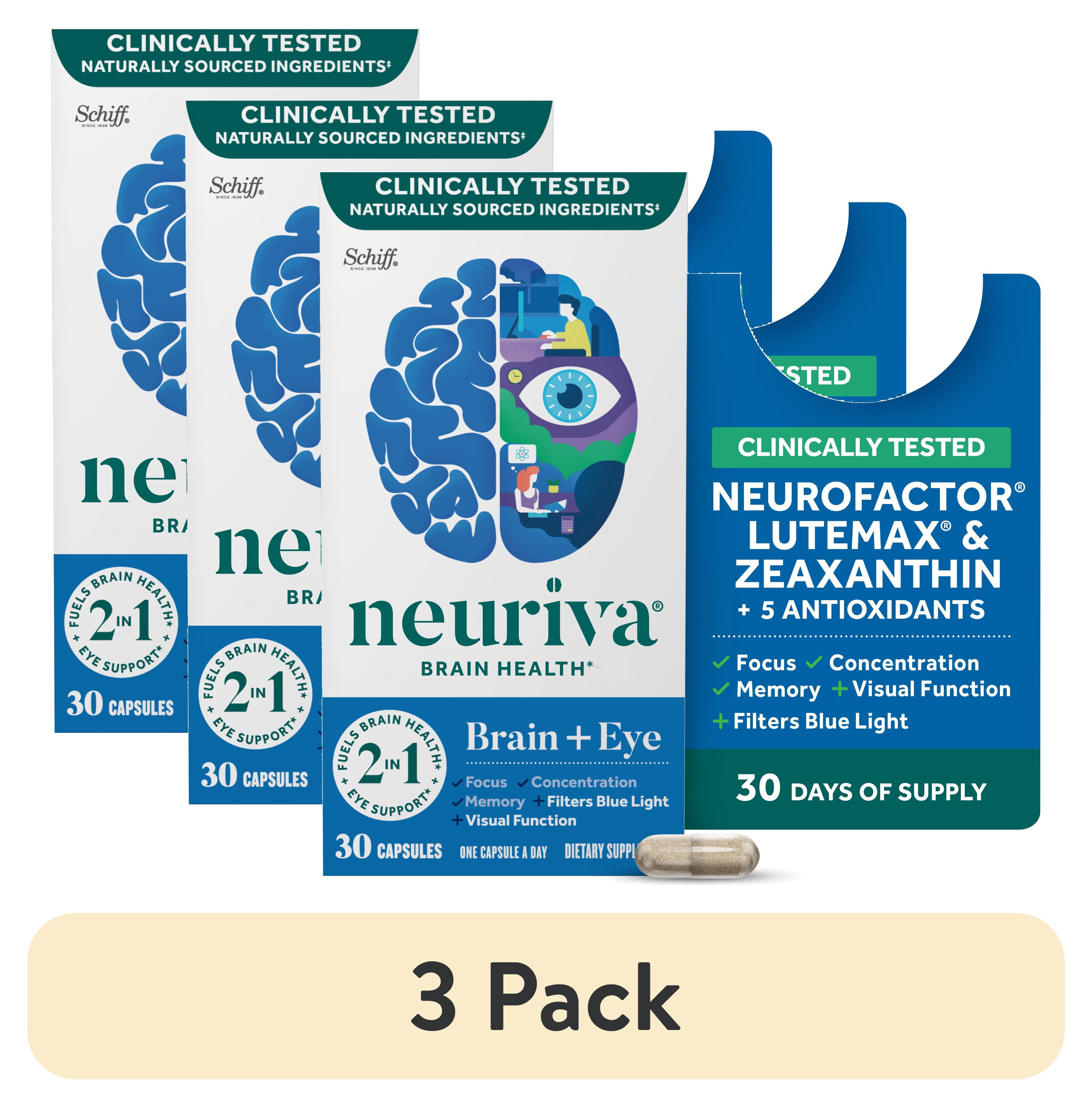 3 pack) Neuriva Brain + Eye Health Supplement, Support for Brain
