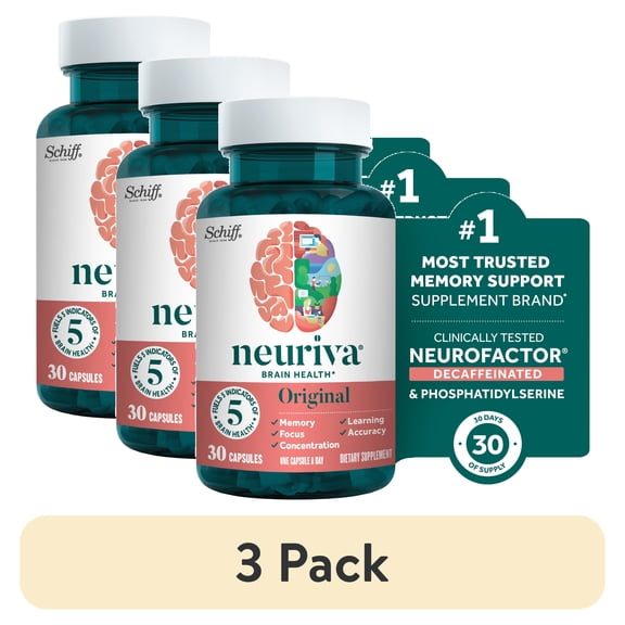 (3 pack) Neuriva Original Brain Health Supplement, Support for Memory and Focus, 30 count Capsules