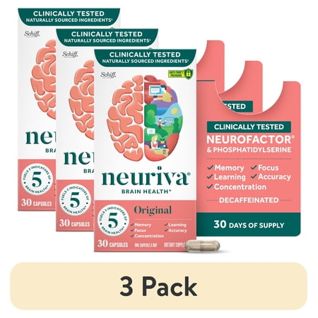 (3 pack) Neuriva Original Brain Health Supplement, Support for Memory and Focus, 30 count Capsules