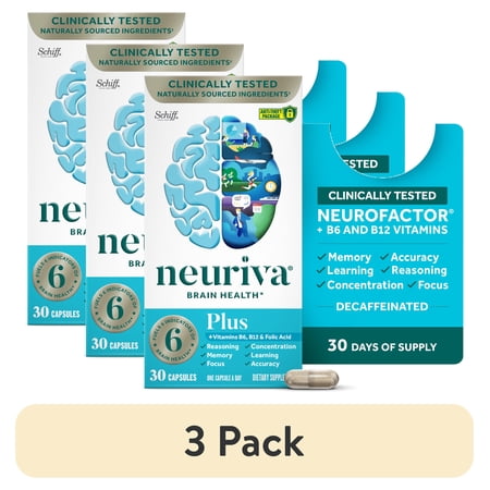 (3 pack) Neuriva Plus Brain Health Supplement, Vitamins B12 & B6, Support for Memory and Focus, 30ct Capsules