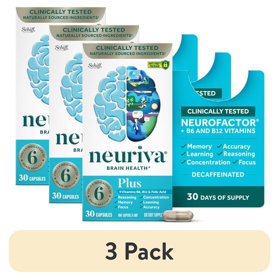 (3 pack) Neuriva Plus Brain Health Supplement, Vitamins B12 & B6, Support for Memory and Focus, 30ct Capsules