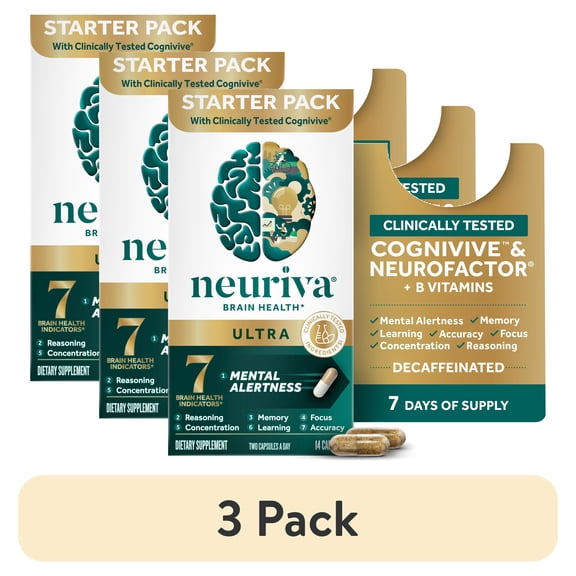 (3 pack) Neuriva Ultra Brain Supplements for Memory and Focus, Phosphatidylserine, Folic Acid, Vitamin B12 & Vitamin B6, 14 Count Capsules