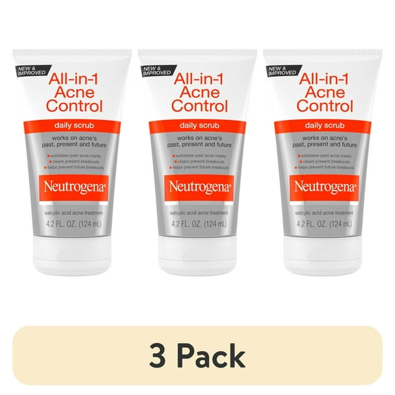(3 pack) Neutrogena All-in-1 Acne Face Wash & Exfoliating Face Scrub, Salicylic Acid Cleanser, 4.2 fl oz